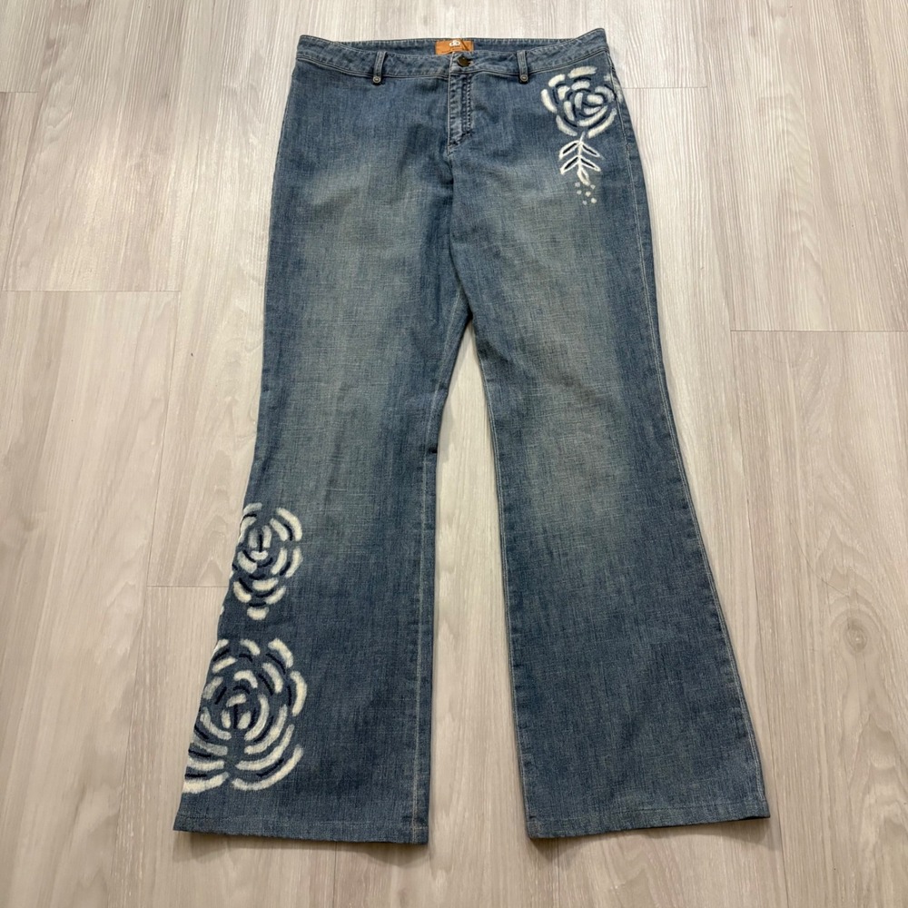 Dana Buchman Denim Jean Women Blue Floral Rose Print Flare Leg  Medium Wash S 10